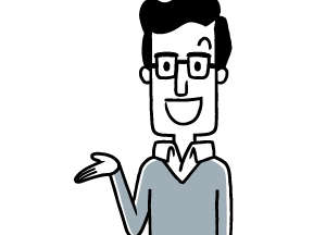 説明する笑顔のメガネ男性イラスト